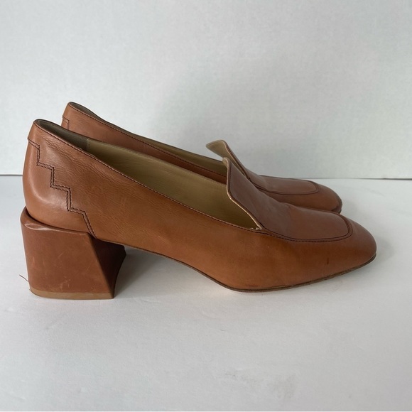 Sylven New York Marlene Cognac Tanned Italian Leather Block Heel Loafers Size 40 - Picture 10 of 11